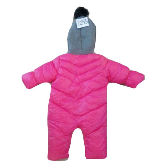 Quilted Full Zip Snap Crotch Hooded Snowsuit Fuchsia Pink Infant Girl - Picture 2 of 4